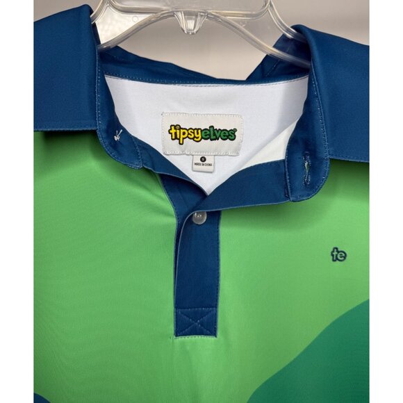 Tipsy Elves Men's Small Golf Polo NWT Birdie Little Secrets Green Blue Stretch S - Picture 3 of 8
